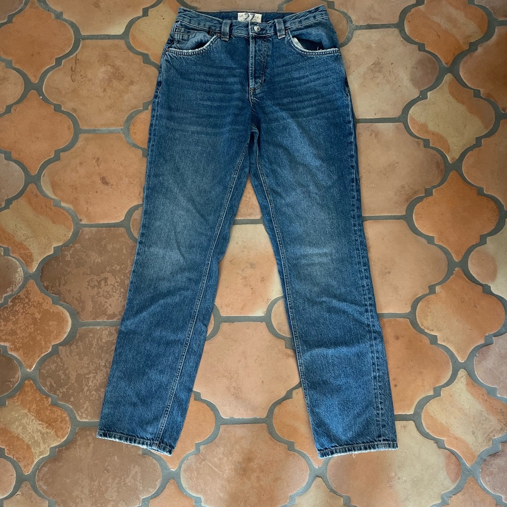 CRVY Low Rise Straight Leg Blue Denim Jeans